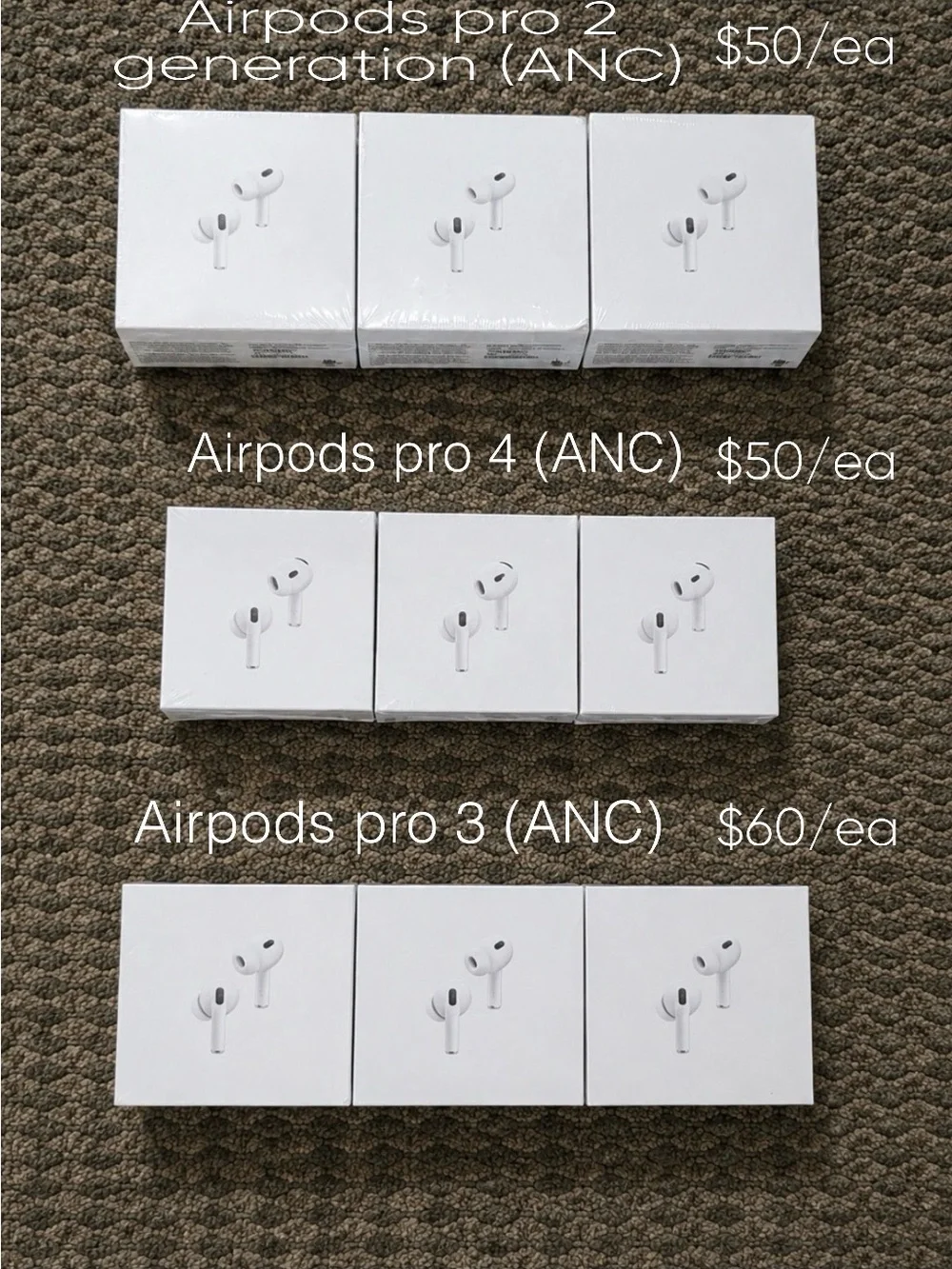 Apple White AirPods Pro 2(ANC)/3(ANC)/4(ANC) Boxed Earbuds